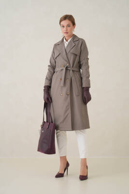 Su Geçirmez Kruvaze Yaka Sık Dokuma Kadın Trençkot - 9