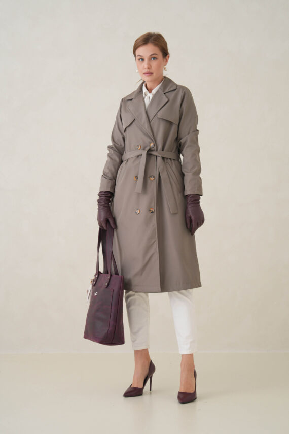 Su Geçirmez Kruvaze Yaka Sık Dokuma Kadın Trençkot - 9