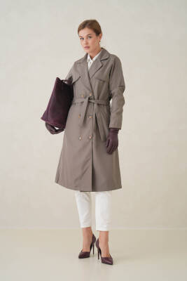 Su Geçirmez Kruvaze Yaka Sık Dokuma Kadın Trençkot - 10