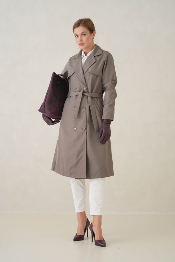 Su Geçirmez Kruvaze Yaka Sık Dokuma Kadın Trençkot - 10