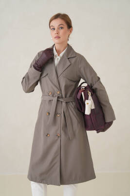 Su Geçirmez Kruvaze Yaka Sık Dokuma Kadın Trençkot - 11