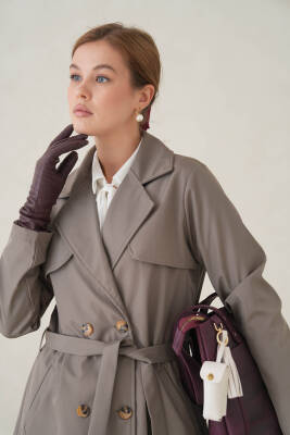 Su Geçirmez Kruvaze Yaka Sık Dokuma Kadın Trençkot - 13