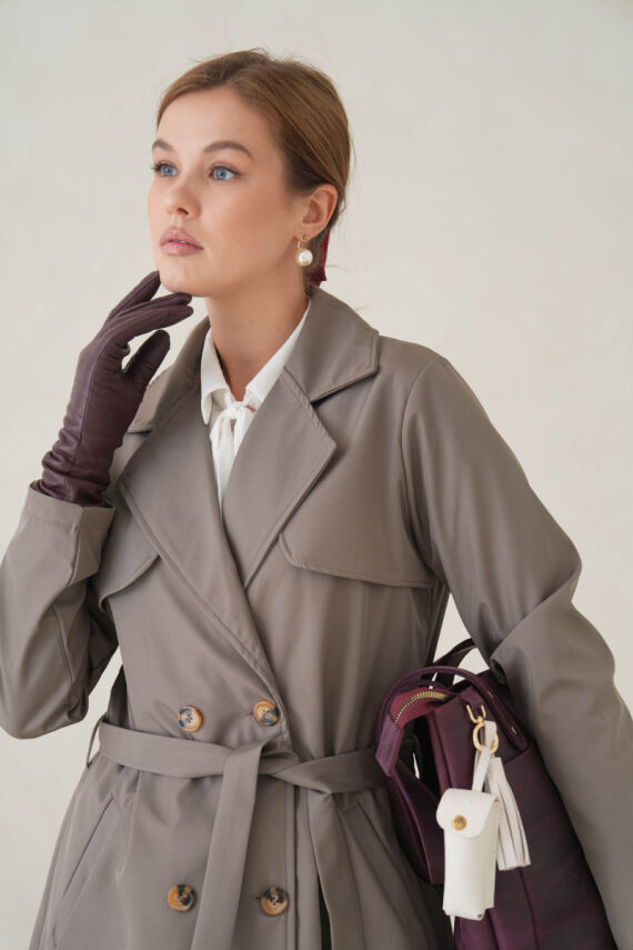 Su Geçirmez Kruvaze Yaka Sık Dokuma Kadın Trençkot - 13