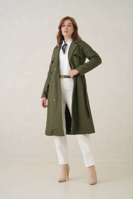 Su Geçirmez Kruvaze Yaka Sık Dokuma Kadın Trençkot - 15