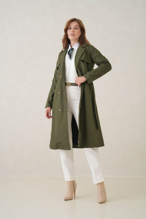 Su Geçirmez Kruvaze Yaka Sık Dokuma Kadın Trençkot - 15