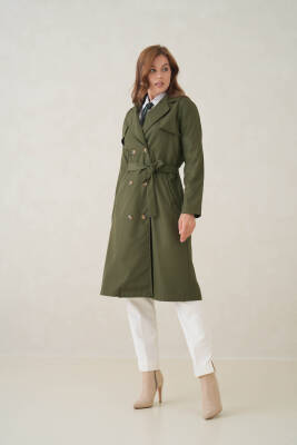 Su Geçirmez Kruvaze Yaka Sık Dokuma Kadın Trençkot - 16