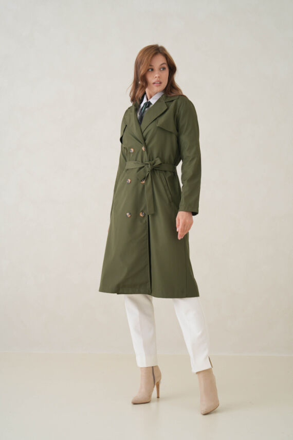 Su Geçirmez Kruvaze Yaka Sık Dokuma Kadın Trençkot - 16