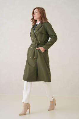 Su Geçirmez Kruvaze Yaka Sık Dokuma Kadın Trençkot - 18