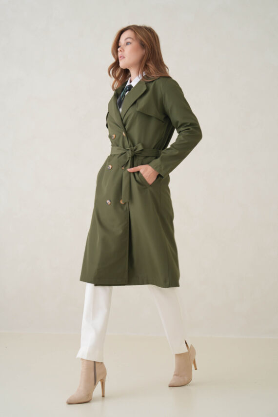 Su Geçirmez Kruvaze Yaka Sık Dokuma Kadın Trençkot - 18