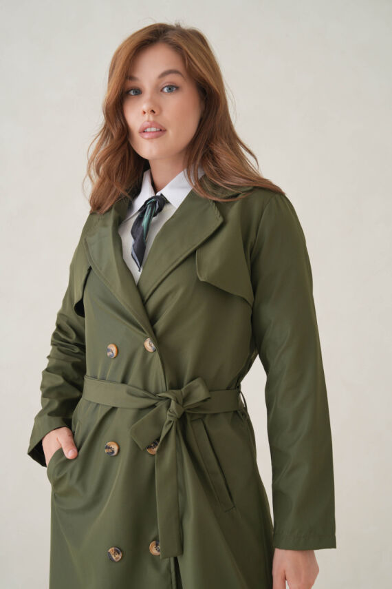 Su Geçirmez Kruvaze Yaka Sık Dokuma Kadın Trençkot - 19