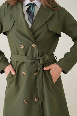 Su Geçirmez Kruvaze Yaka Sık Dokuma Kadın Trençkot - 20