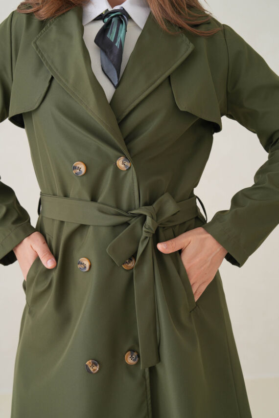 Su Geçirmez Kruvaze Yaka Sık Dokuma Kadın Trençkot - 20