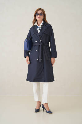 Su Geçirmez Kruvaze Yaka Sık Dokuma Kadın Trençkot - 22