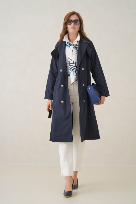 Su Geçirmez Kruvaze Yaka Sık Dokuma Kadın Trençkot - 23