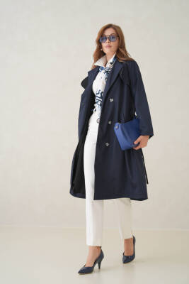 Su Geçirmez Kruvaze Yaka Sık Dokuma Kadın Trençkot - 24