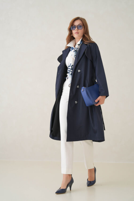 Su Geçirmez Kruvaze Yaka Sık Dokuma Kadın Trençkot - 24