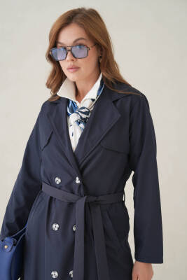 Su Geçirmez Kruvaze Yaka Sık Dokuma Kadın Trençkot - 25