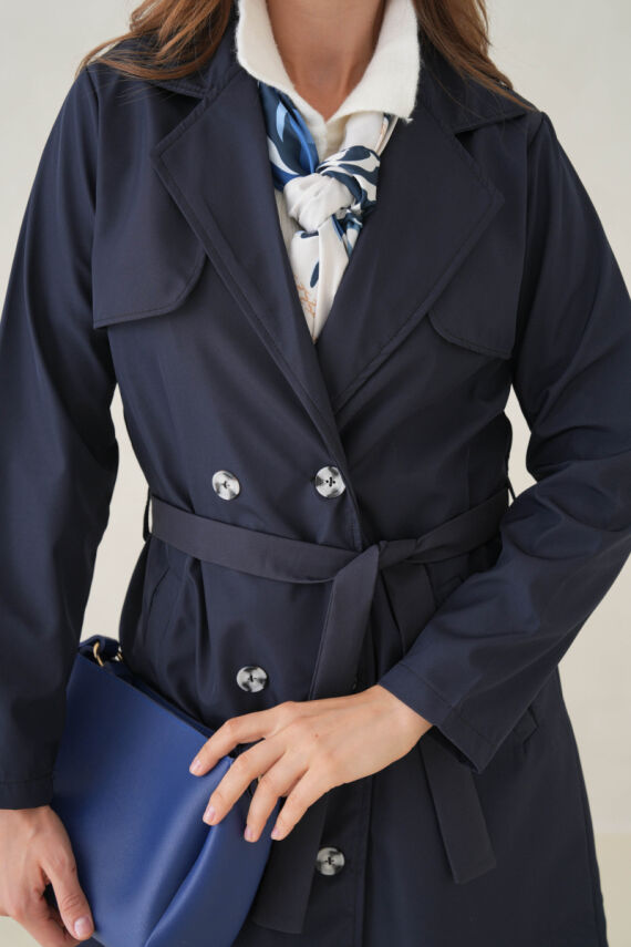 Su Geçirmez Kruvaze Yaka Sık Dokuma Kadın Trençkot - 26