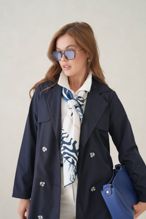 Su Geçirmez Kruvaze Yaka Sık Dokuma Kadın Trençkot - 27