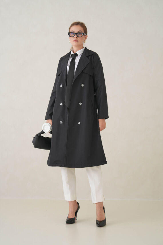 Su Geçirmez Kruvaze Yaka Sık Dokuma Kadın Trençkot - 29