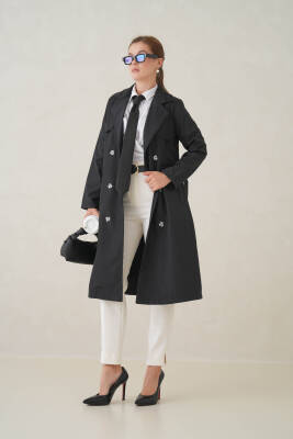 Su Geçirmez Kruvaze Yaka Sık Dokuma Kadın Trençkot - 30