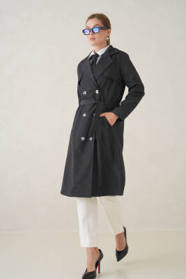 Su Geçirmez Kruvaze Yaka Sık Dokuma Kadın Trençkot - 31