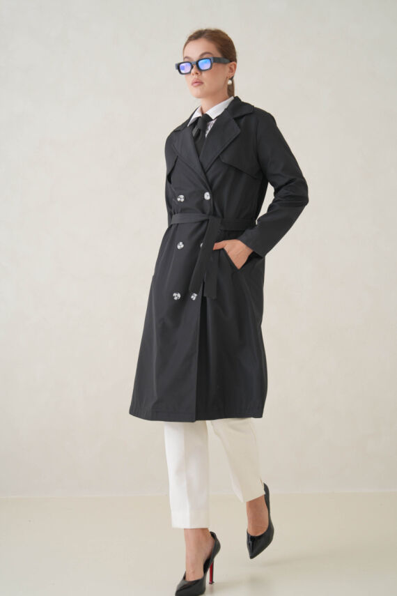 Su Geçirmez Kruvaze Yaka Sık Dokuma Kadın Trençkot - 31