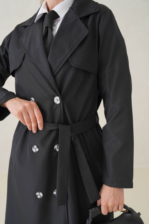 Su Geçirmez Kruvaze Yaka Sık Dokuma Kadın Trençkot - 32