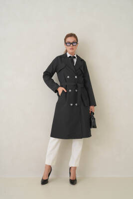 Su Geçirmez Kruvaze Yaka Sık Dokuma Kadın Trençkot - 33