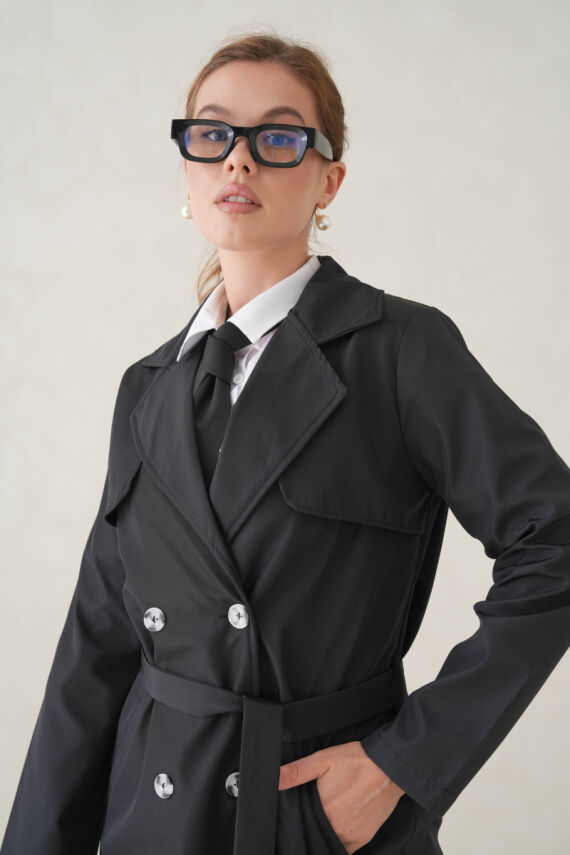 Su Geçirmez Kruvaze Yaka Sık Dokuma Kadın Trençkot - 34