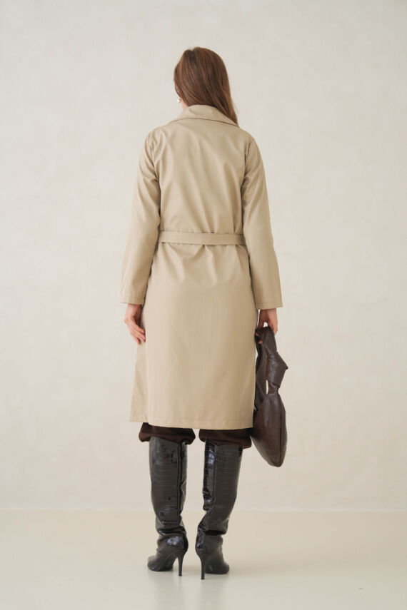 Su Geçirmez Kruvaze Yaka Sık Dokuma Kadın Trençkot - 42