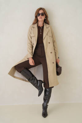 Su Geçirmez Kruvaze Yaka Sık Dokuma Kadın Trençkot - 39