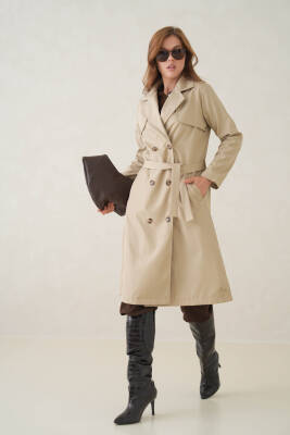 Su Geçirmez Kruvaze Yaka Sık Dokuma Kadın Trençkot - 38