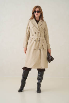 Su Geçirmez Kruvaze Yaka Sık Dokuma Kadın Trençkot - 36