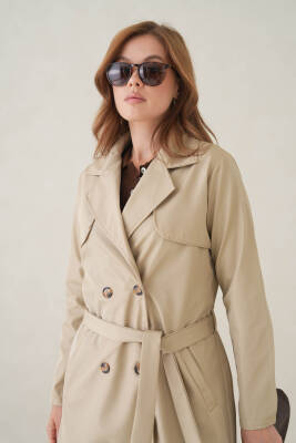 Su Geçirmez Kruvaze Yaka Sık Dokuma Kadın Trençkot - 40