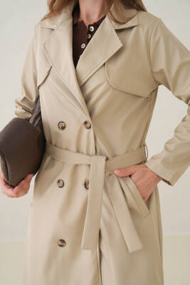 Su Geçirmez Kruvaze Yaka Sık Dokuma Kadın Trençkot - 41